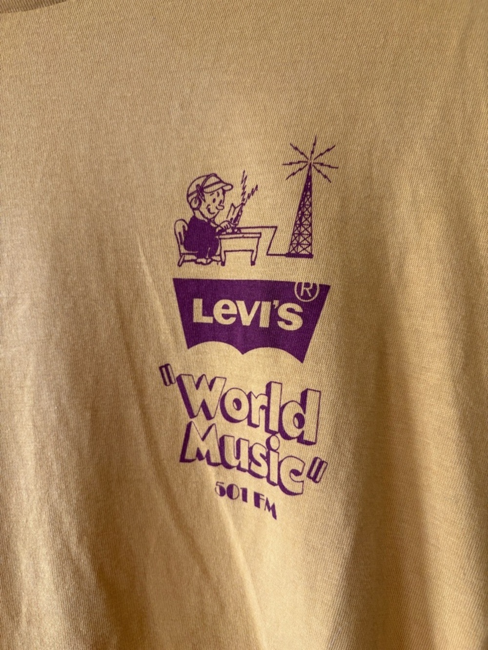 Levis World Music 501 FM Graphic Tee Mustard Yellow Size L - Picture 3 of 9